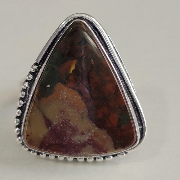 Vintage Jewelry - Native Cherry Creek Jasper Gemstone Ring Silver 925 Size 9 Women Jewelry Boho